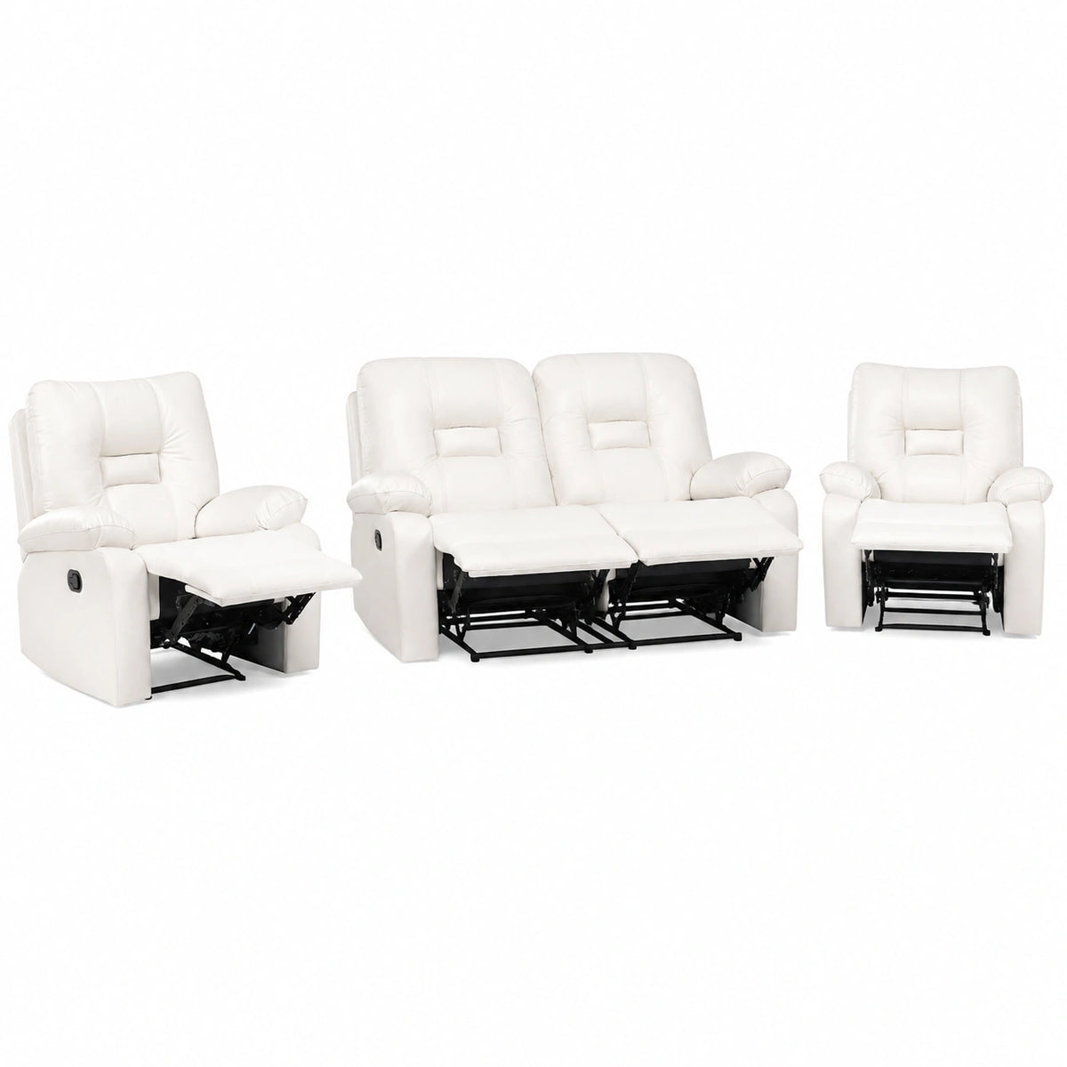 4-Sitzer Kunstledersofa mit Relaxfunktion, Weiß, Manuell Einstellbar