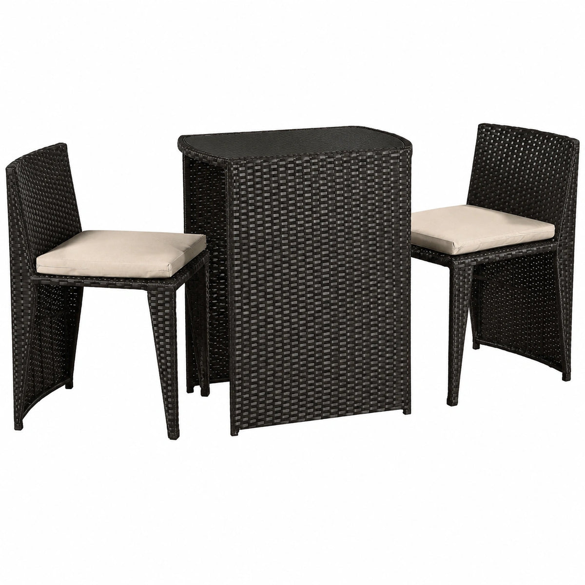 Rattan Gartenmöbel Set: Wetterfeste Sitzgruppe mit Tisch und Stühlen, platzsparend klappbar