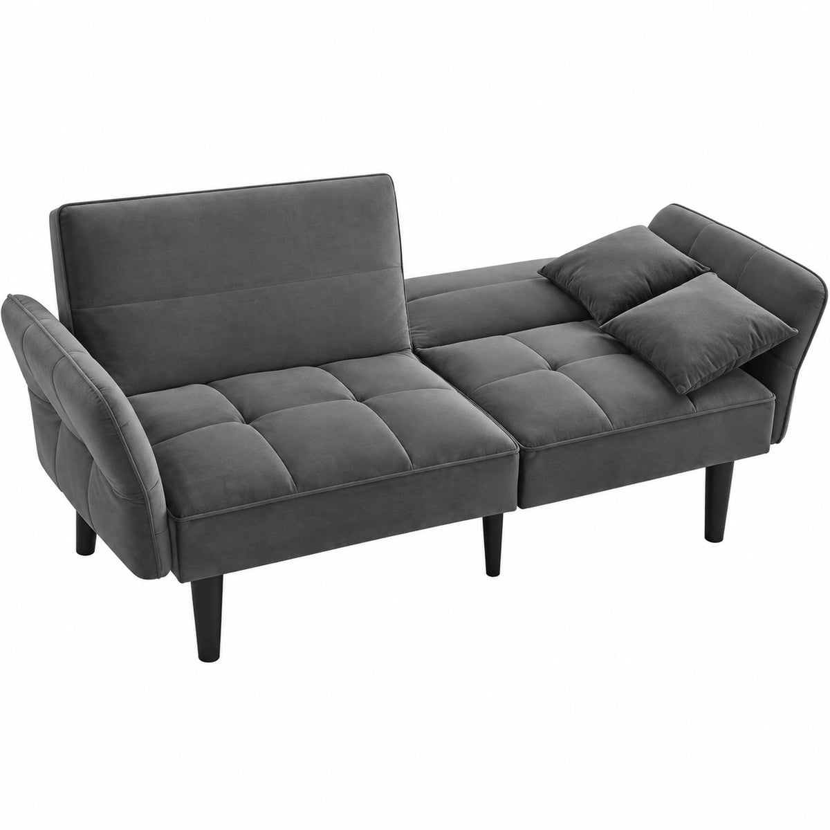 DRIXNO Multifunktionales Schlafsofa aus Samt, Zweisitzer mit klappbaren Armlehnen, Antikgrau