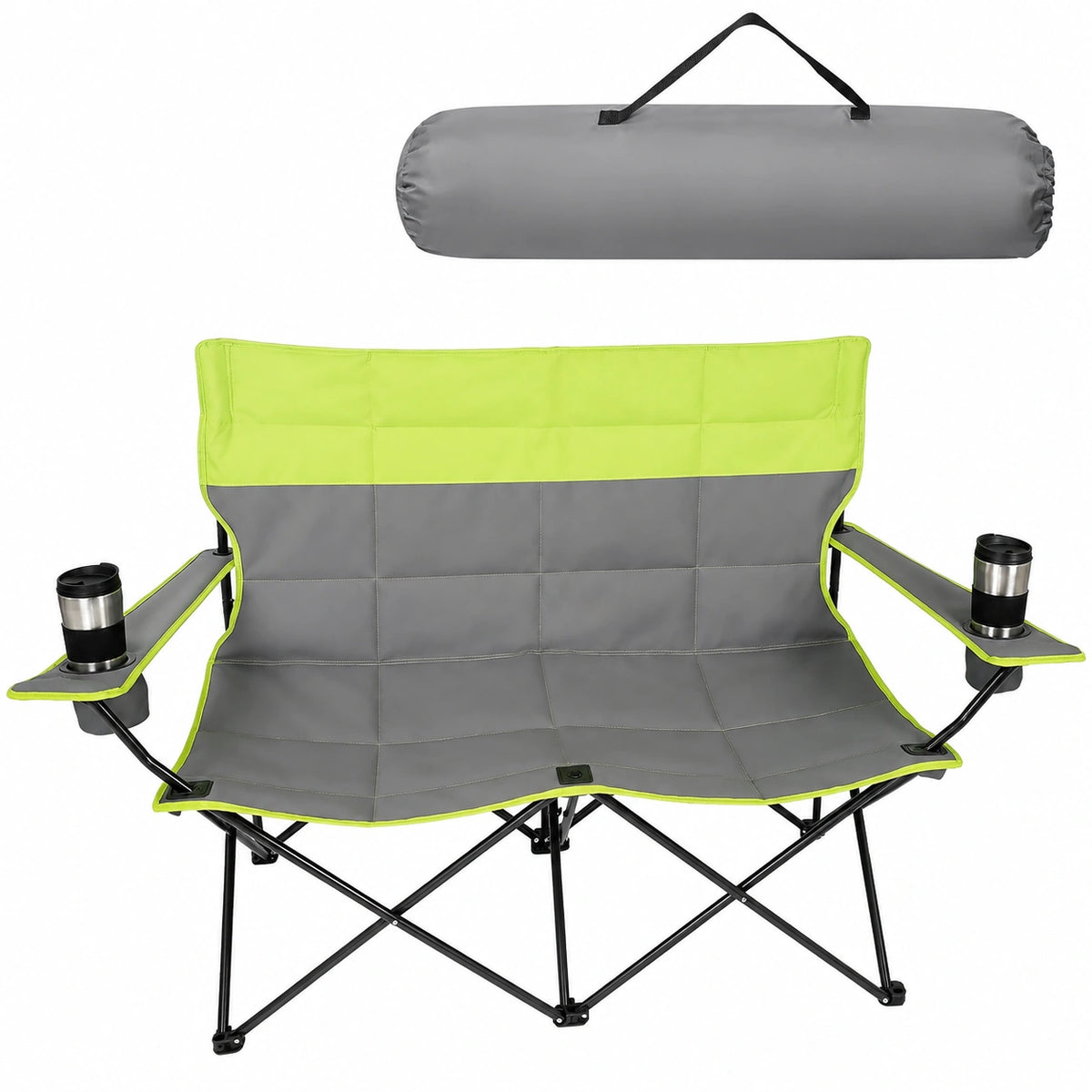 Doppelsitz-Campingstuhl mit 300 kg Tragkraft, ultraweich, inkl. Aufbewahrungstasche, ideal für Garten, Balkon und Strand